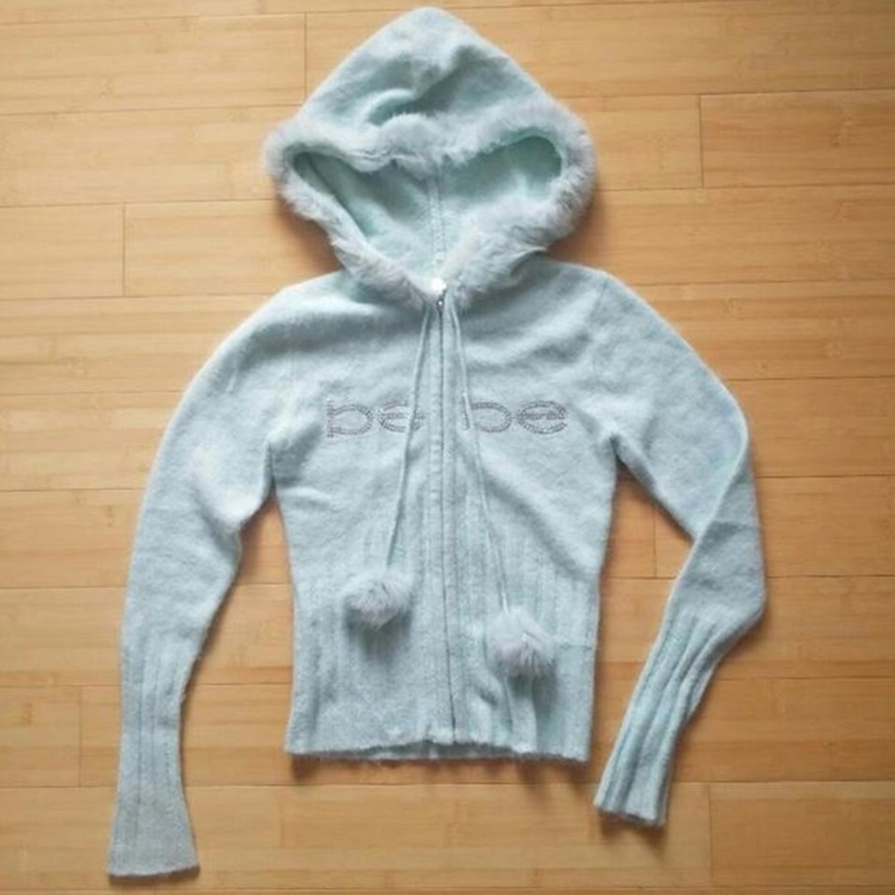 ISO bebe angora fuzzy rhinestone jacket